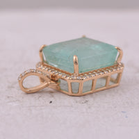 6.36 Ct Octagon Step Cut Natural Emerald 14K Gold Pendant