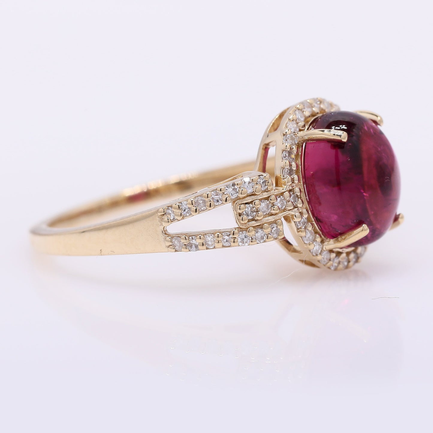 2.41 Ct Oval Cabochon Cut Natural Rubellite 14K Gold Ring