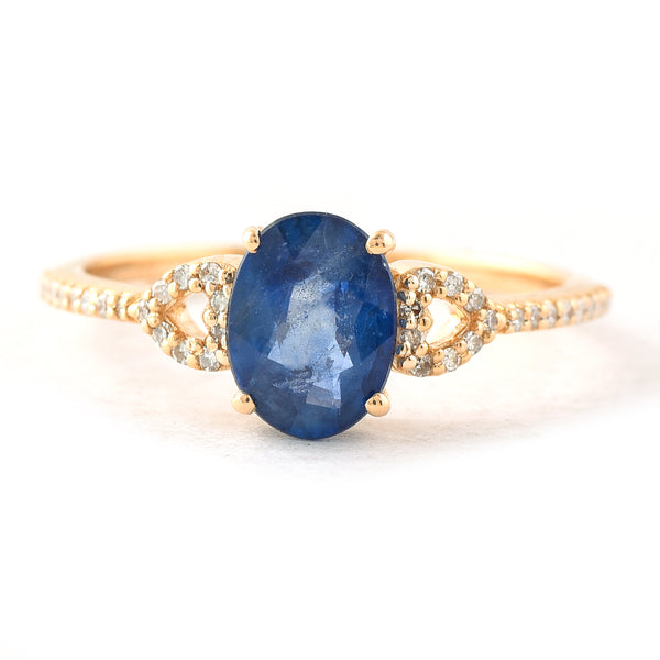 1.56 Ct Oval Mixed Cut Natural Sapphire 14K Gold Ring