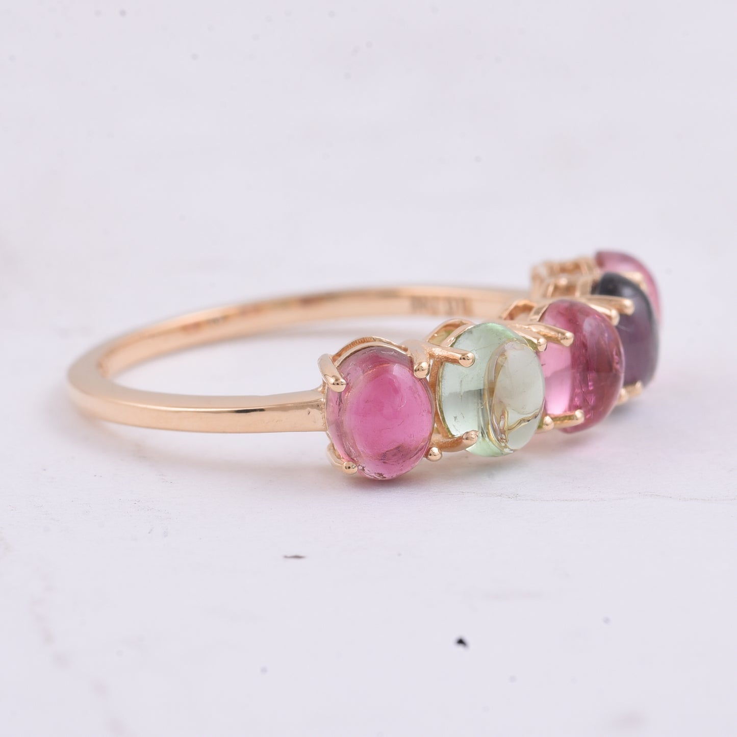 2.21 Ct Oval Cabochon Cut Natural Multi-Coloured Tourmaline 14K Gold Ring