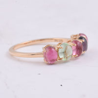 2.21 Ct Oval Cabochon Cut Natural Multi-Coloured Tourmaline 14K Gold Ring
