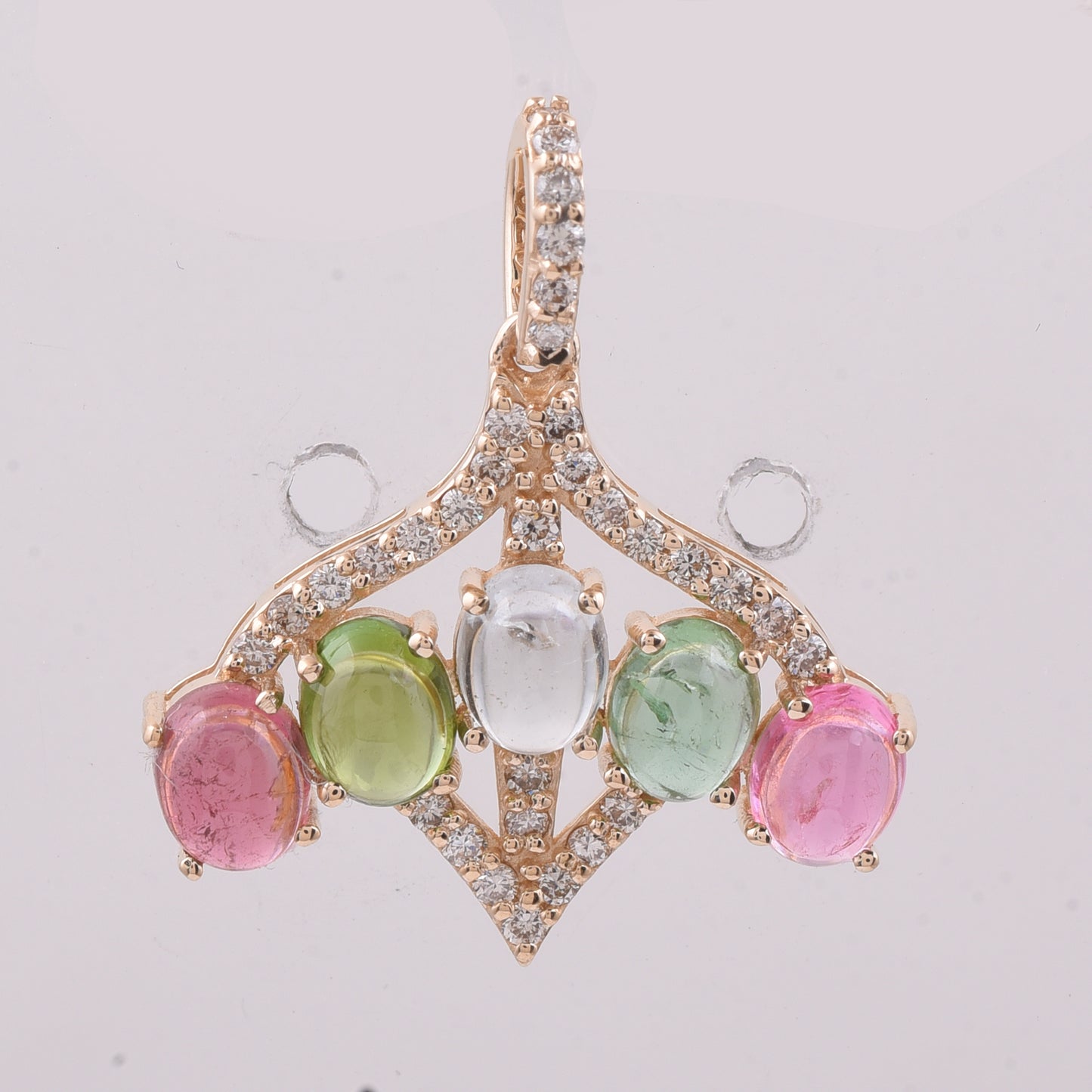2.42 Ct Oval Cabochon Cut Natural Multi-Coloured Tourmaline 14K Gold Pendant