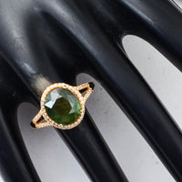 4.04 Ct Oval Mixed Cut Natural Green Sapphire 14K Gold Ring