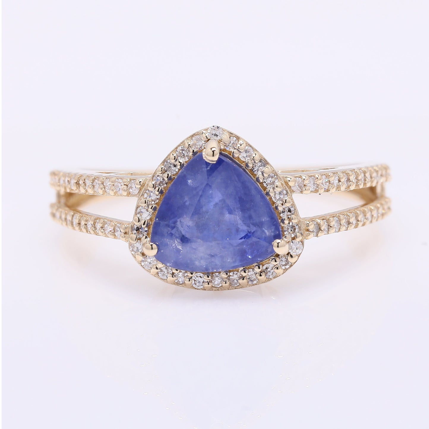 2.06 Ct Triangle Mixed Cut Natural Sapphire 14K Gold Ring