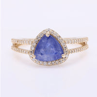 2.06 Ct Triangle Mixed Cut Natural Sapphire 14K Gold Ring