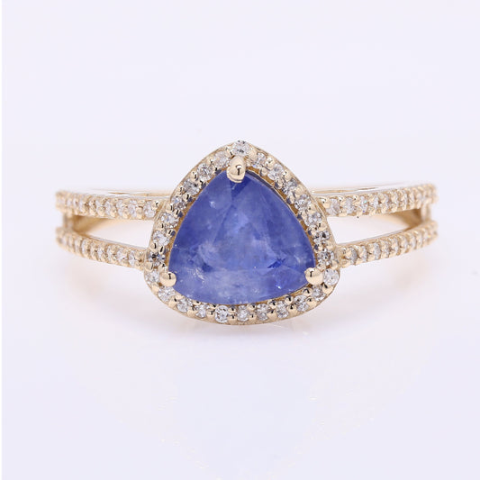 2.06 Ct Triangle Mixed Cut Natural Sapphire 14K Gold Ring