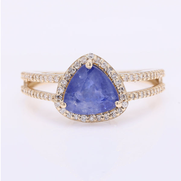 2.06 Ct Triangle Mixed Cut Natural Sapphire 14K Gold Ring