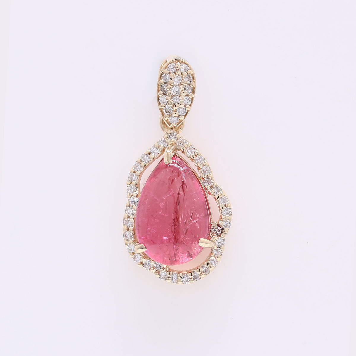 2.46 Ct Pear Cabochon Natural Tourmaline 14K Gold Pendant