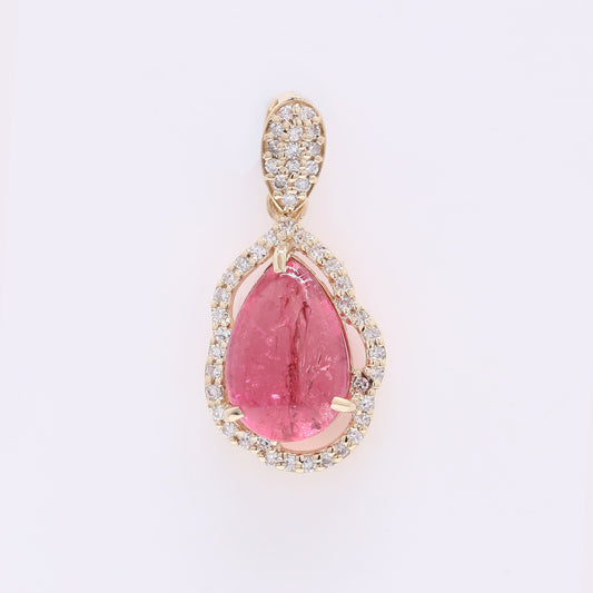 2.46 Ct Pear Cabochon Natural Tourmaline 14K Gold Pendant
