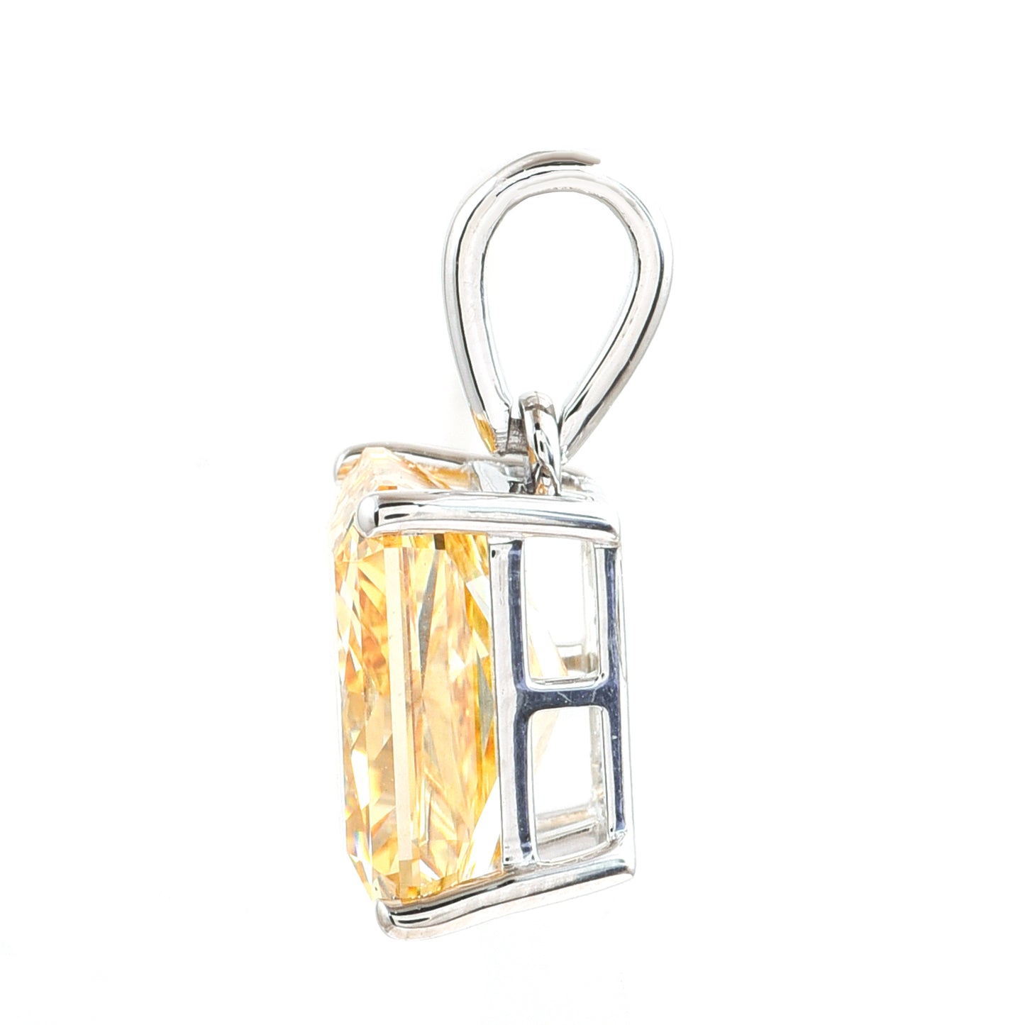 2.99 Ct Cut Cornered Rectangular Modified Brilliant Yellow Lab Grown Diamond 14K Gold Pendant