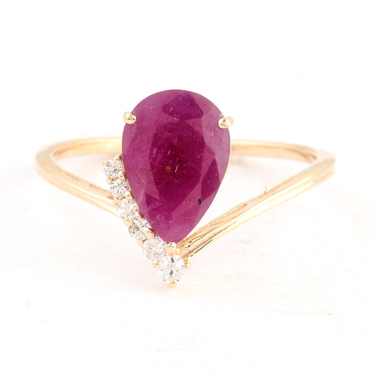 1.71 Ct Pear Ruby 14K Gold Ring