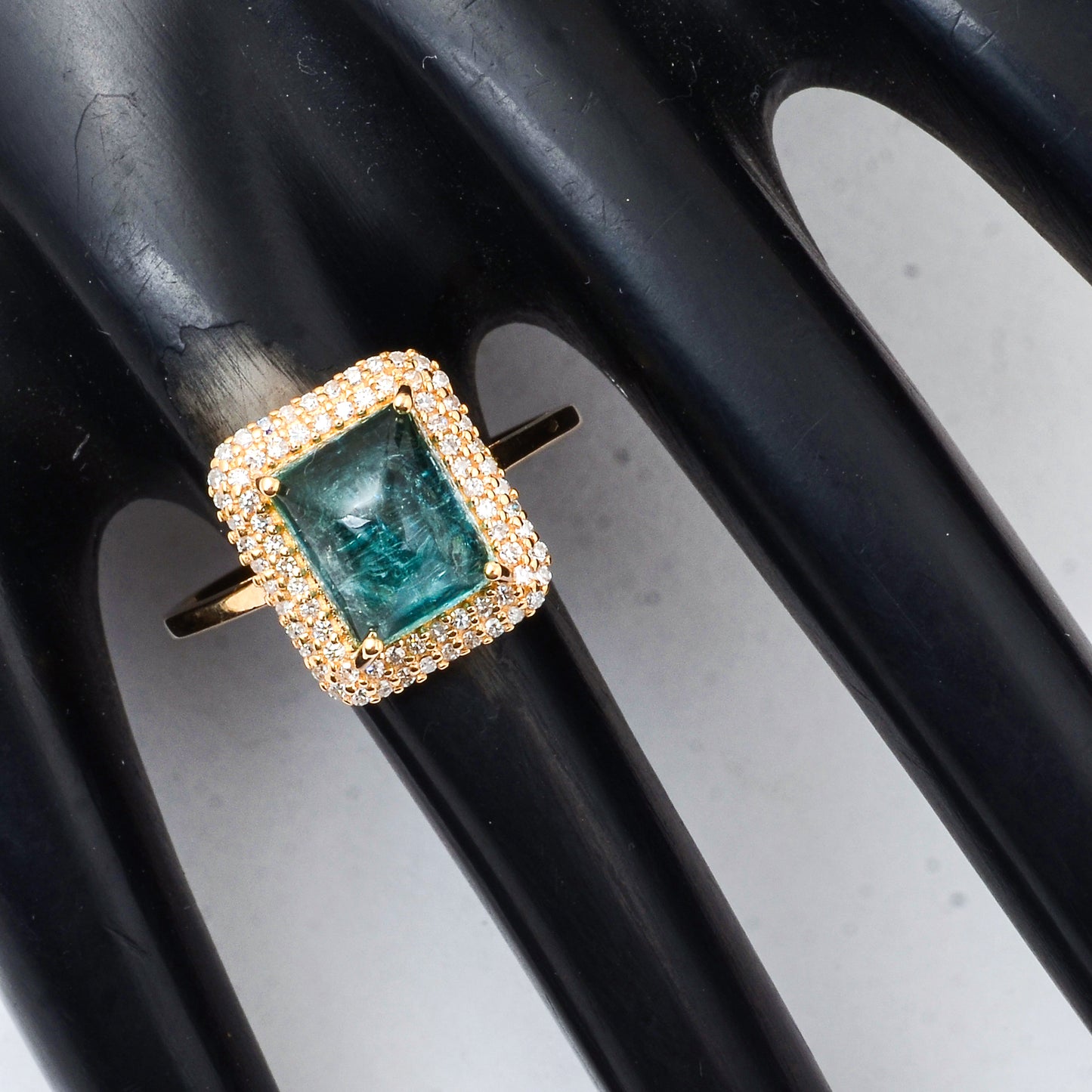 3.48 Ct Cushion Cabochon Cut Natural Tourmaline 14K Gold Ring