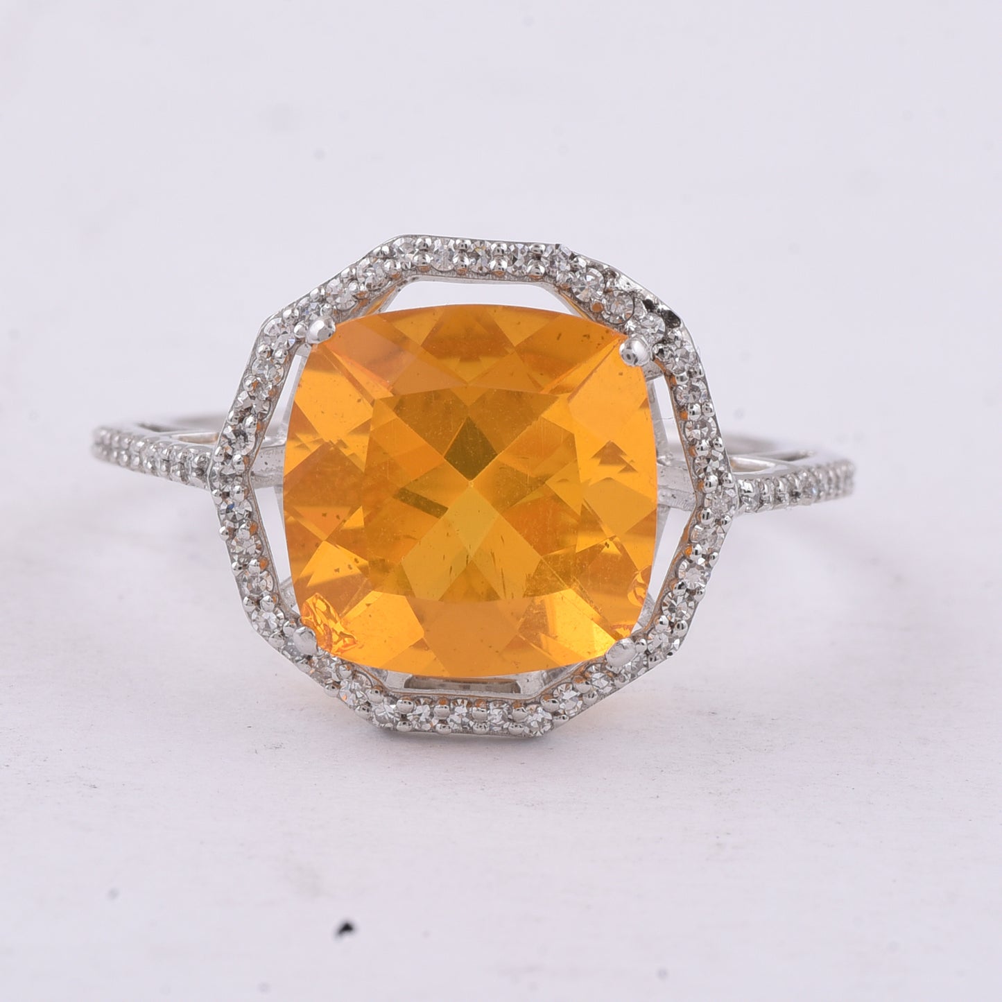 2.79 Ct Cushion Natural Fire Opal 950 Platinum Ring