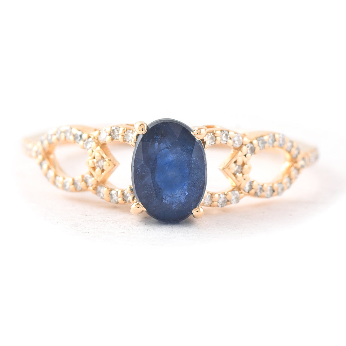 1.70 Ct Oval Mixed Cut Natural Sapphire 14K Gold Ring
