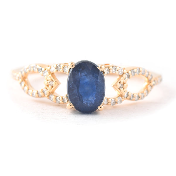 1.70 Ct Oval Mixed Cut Natural Sapphire 14K Gold Ring