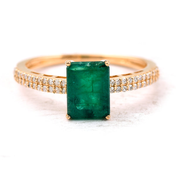1.71 Ct Octagon Step Cut Natural Emerald 14K Gold Ring