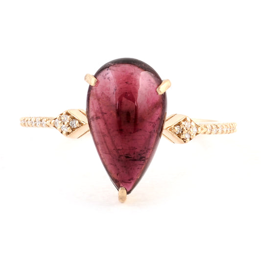 2.98 Ct Pear Cabochon Natural Tourmaline 14K Gold Ring