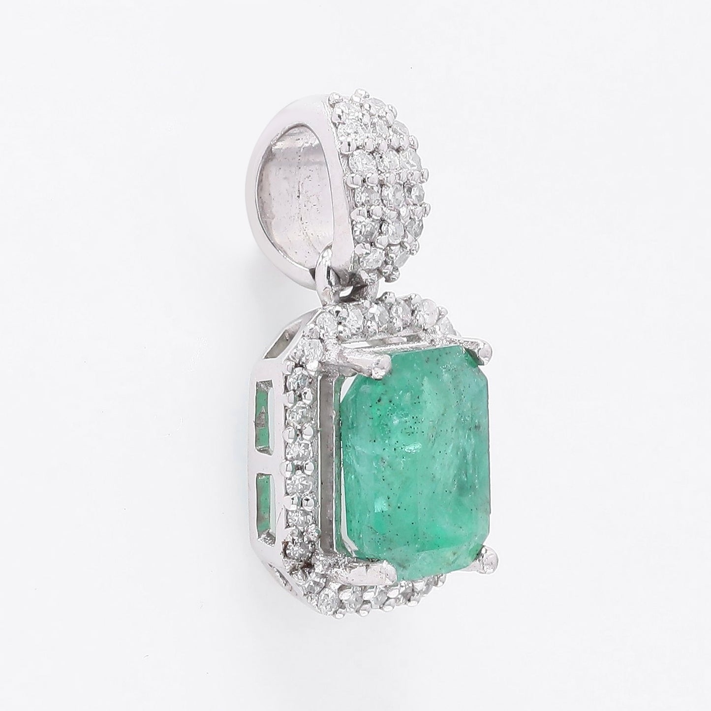 1.47 Ct Octagon Step Cut Natural Emerald 950 Platinum Pendant