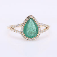 1.48 Ct Pear Mixed Cut Natural Emerald 14K Gold Ring