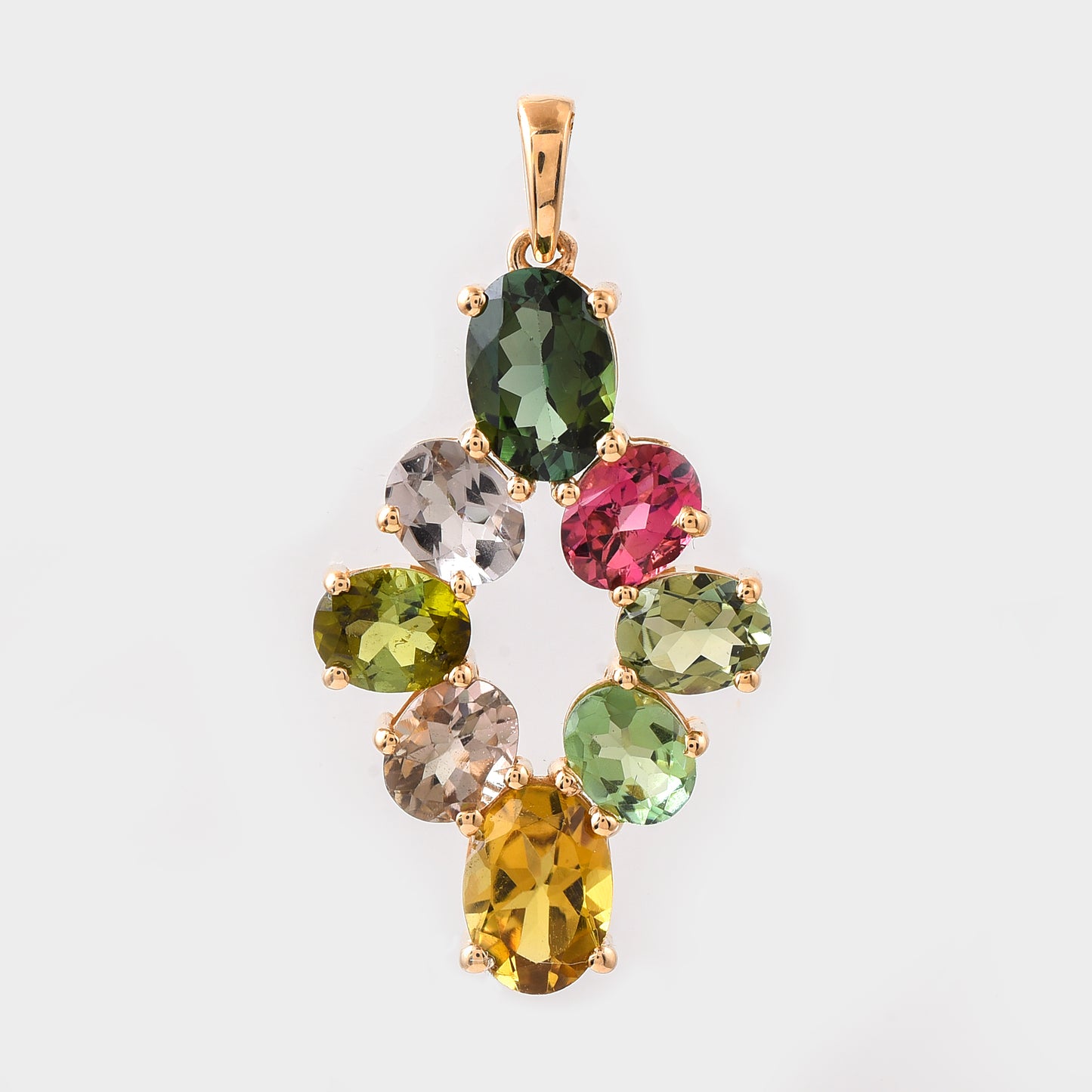 3.36 Ct Oval Mixed Cut Natural Multi-Coloured Tourmaline 14K Gold Pendant