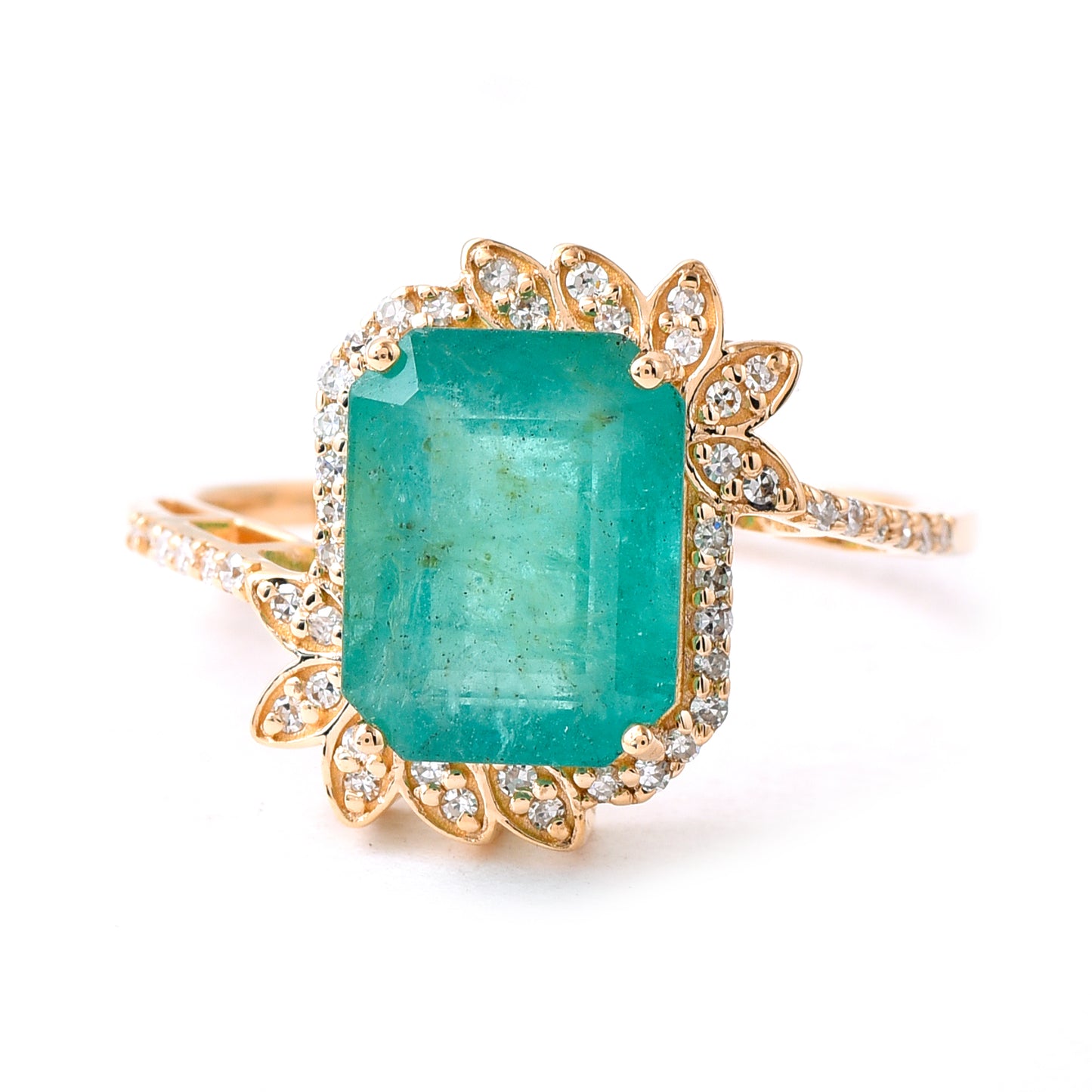 3.79 Ct Octagon Step Cut Natural Emerald 14K Gold Ring