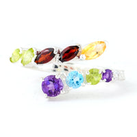 1.59 Ct Round Amethyst, Blue Topaz, Peridot, Cubic Zirconia, Citrine, Garnet 925 Sterling Silver Ring