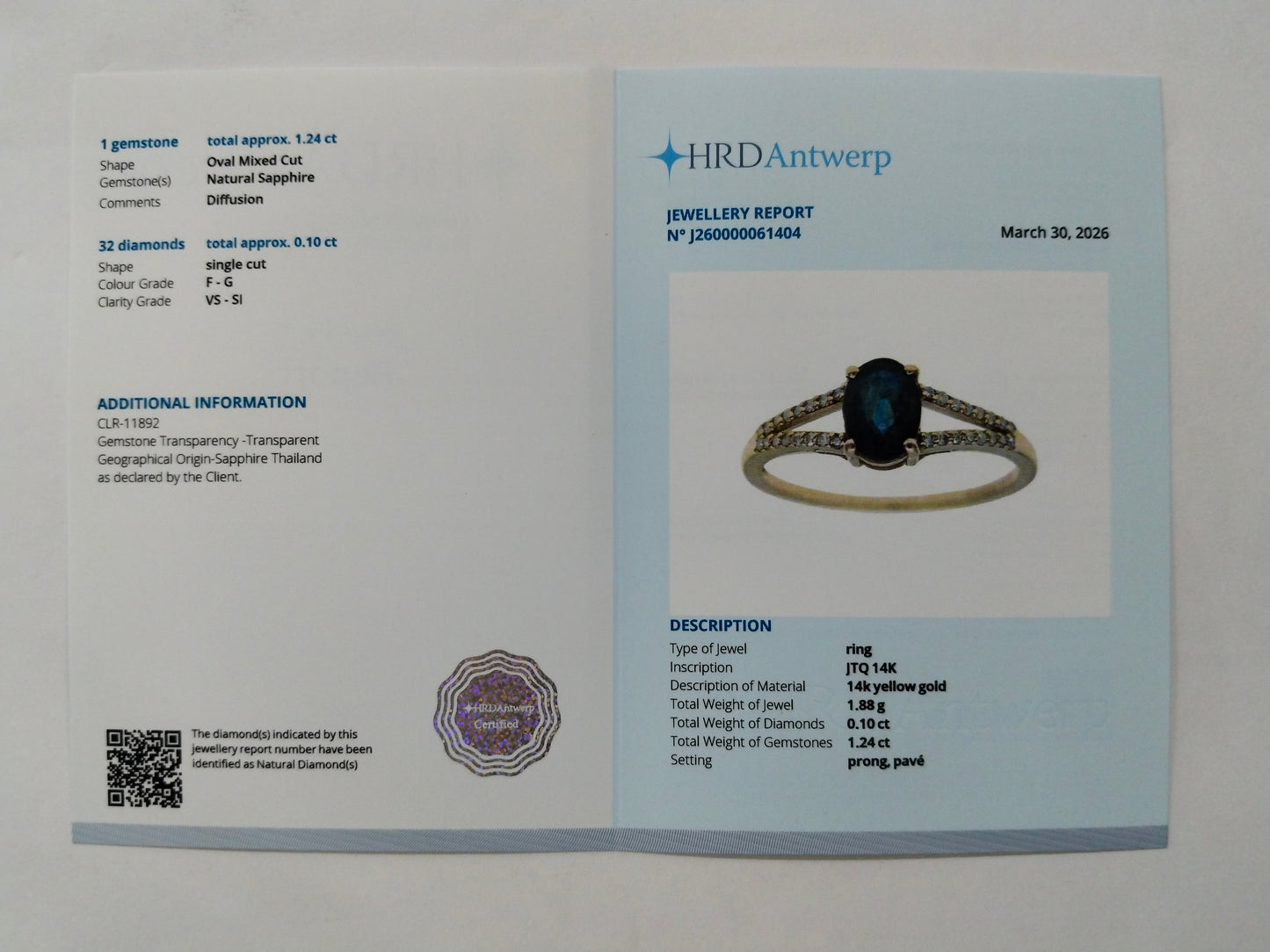 1.34 Ct Oval Mixed Cut Natural Sapphire 14K Gold Ring