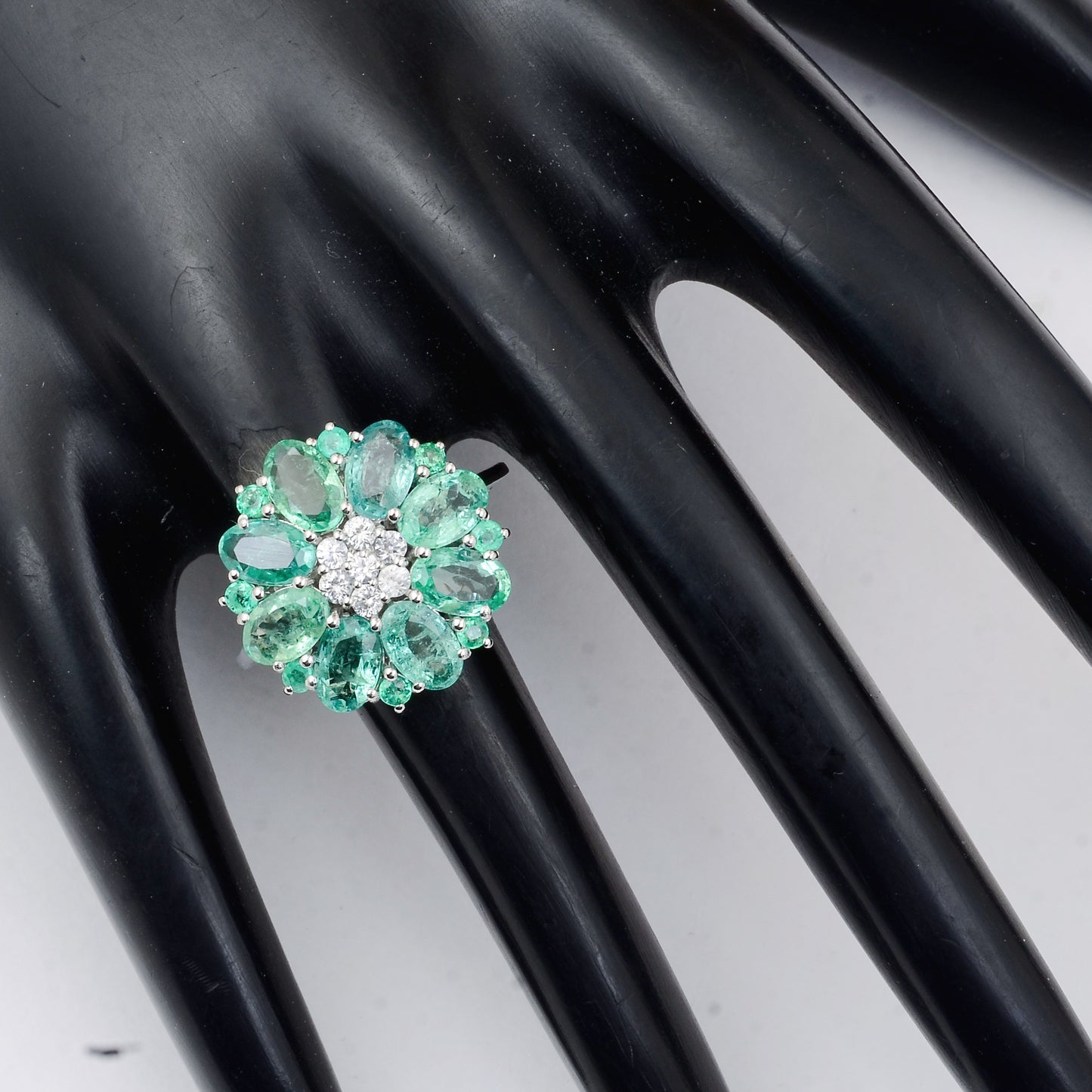 3.56 Ct Oval Mixed Cut, Round Mixed Cut Natural Emerald 950 Platinum Ring
