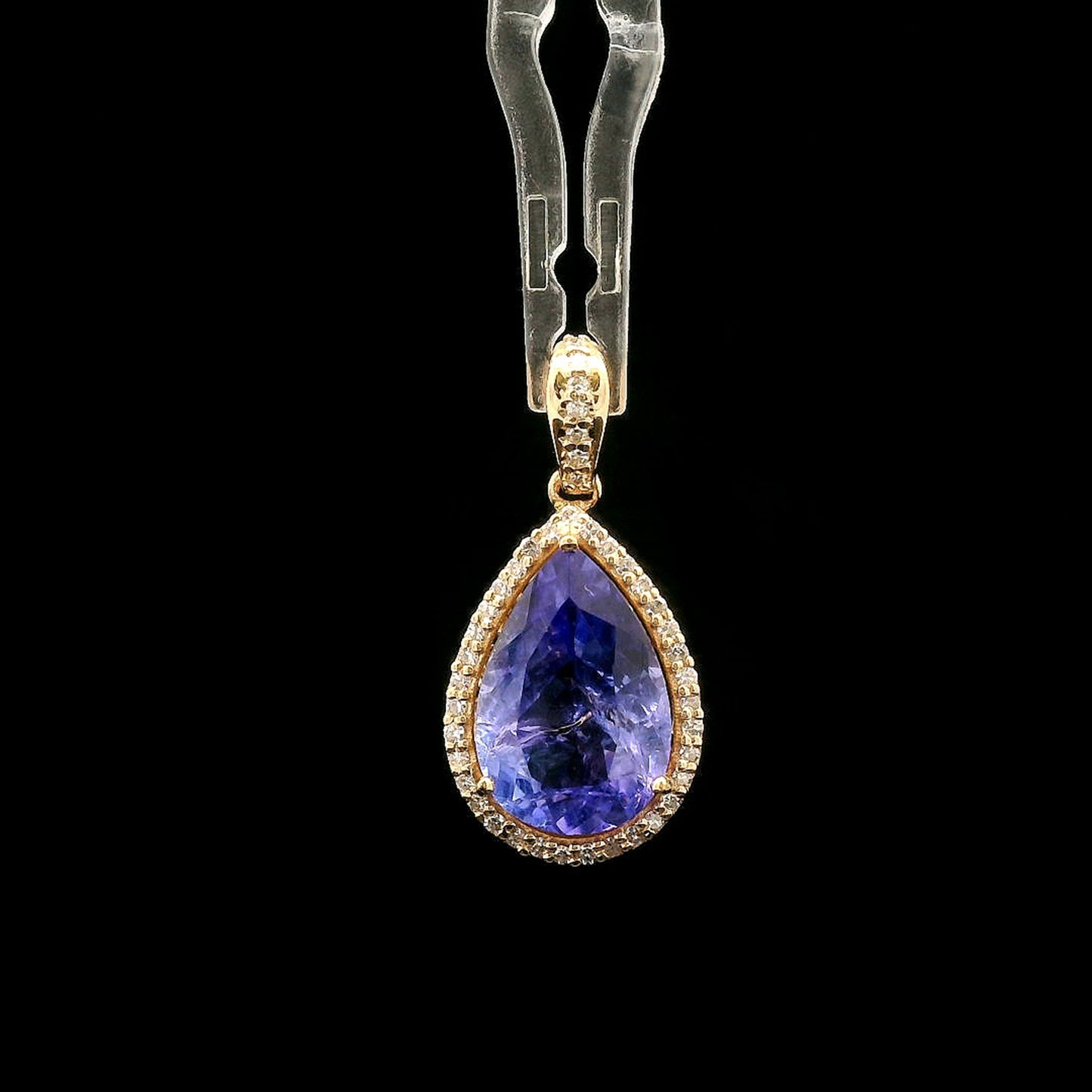 3.47 Ct Pear Mixed Cut Natural Tanzanite 14K Gold Pendant