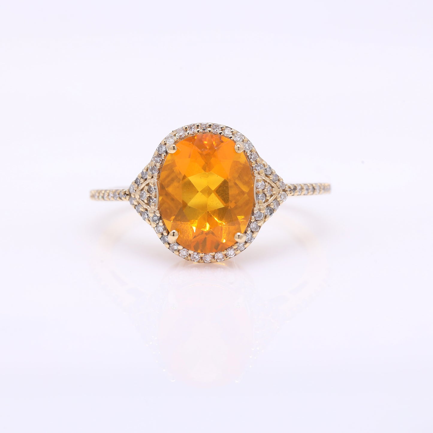 1.96 Ct Oval Mixed Cut Natural Fire Opal 14K Gold Ring