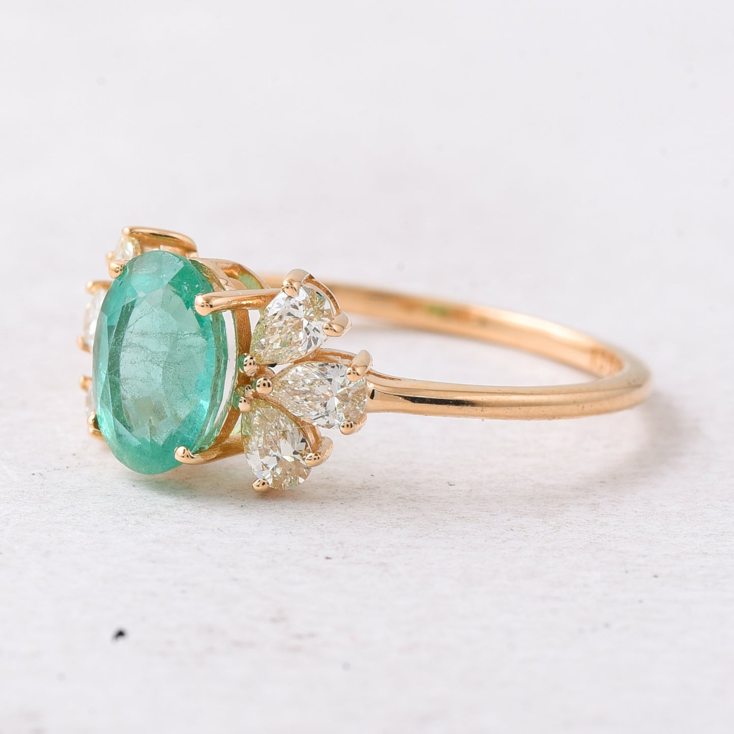 1.55 Ct Oval Mixed Cut Natural Emerald 14K Gold Ring