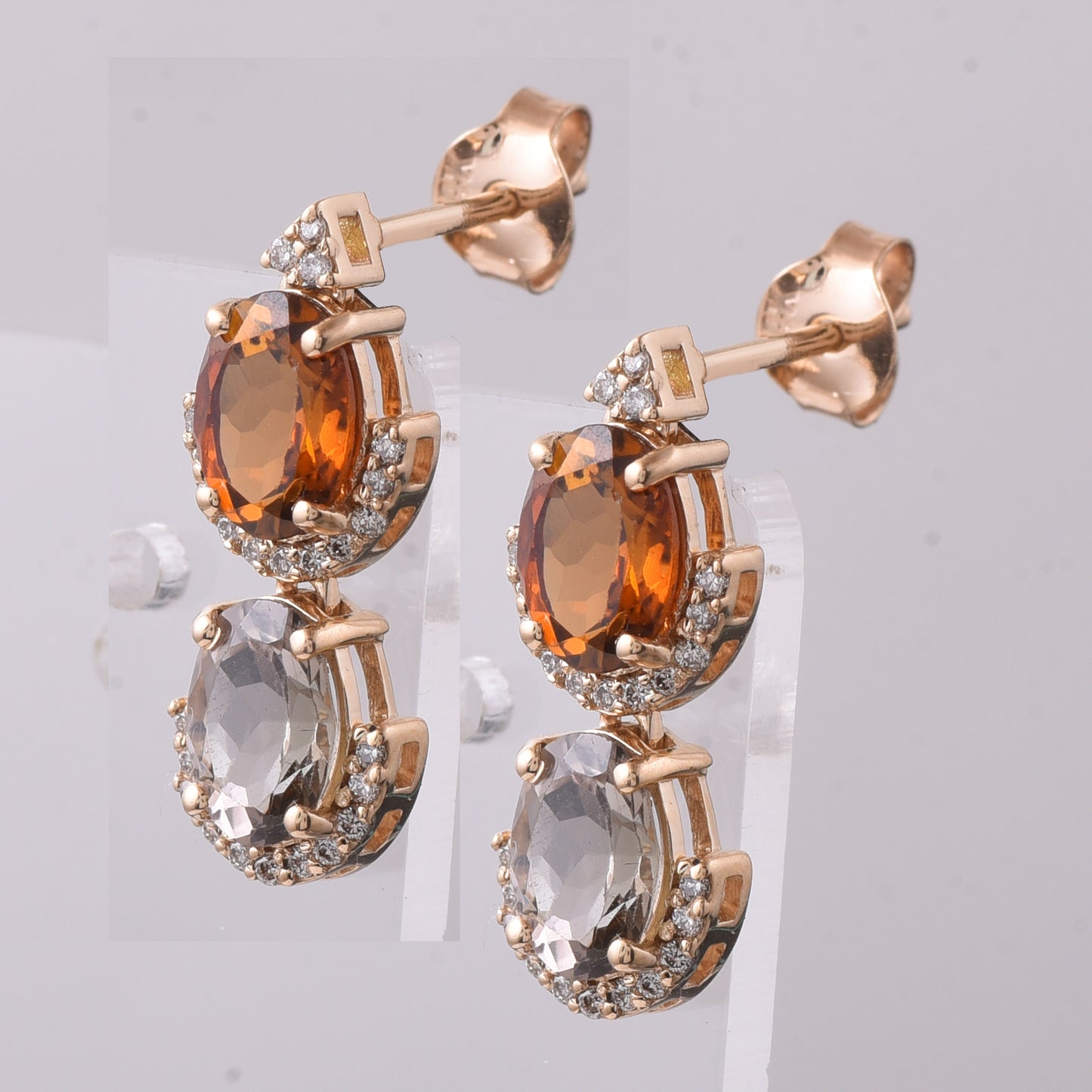 3.15 Ct Oval Mixed Cut Natural Multi-Coloured Tourmaline 14K Gold Earrings