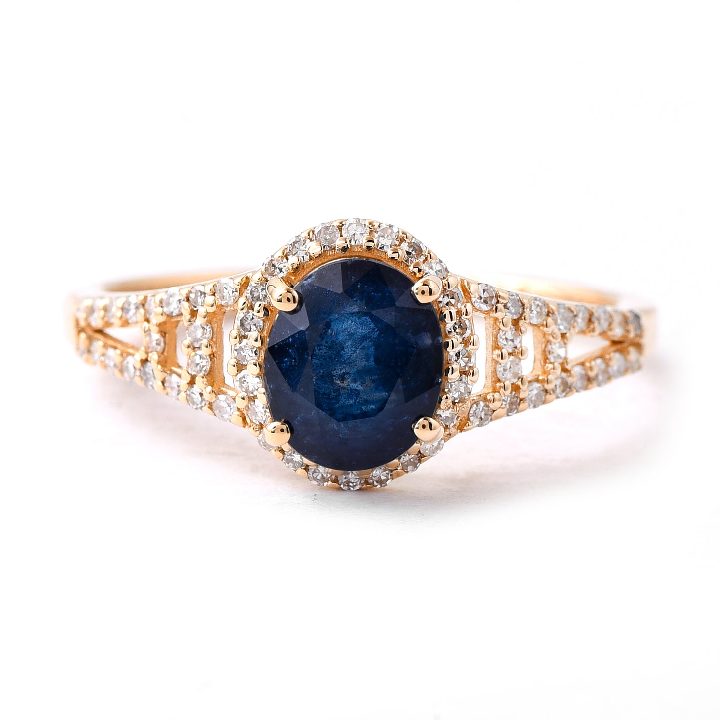 1.62 Ct Oval Mixed Cut Natural Sapphire 14K Gold Ring
