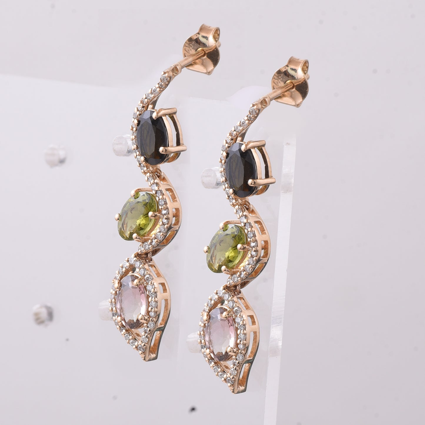 3.68 Ct Oval Mixed Cut Natural Multi-Coloured Tourmaline 14K Gold Earrings