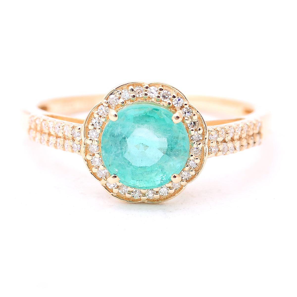1.56 Ct Round Mixed Cut Natural Emerald 14K Gold Ring