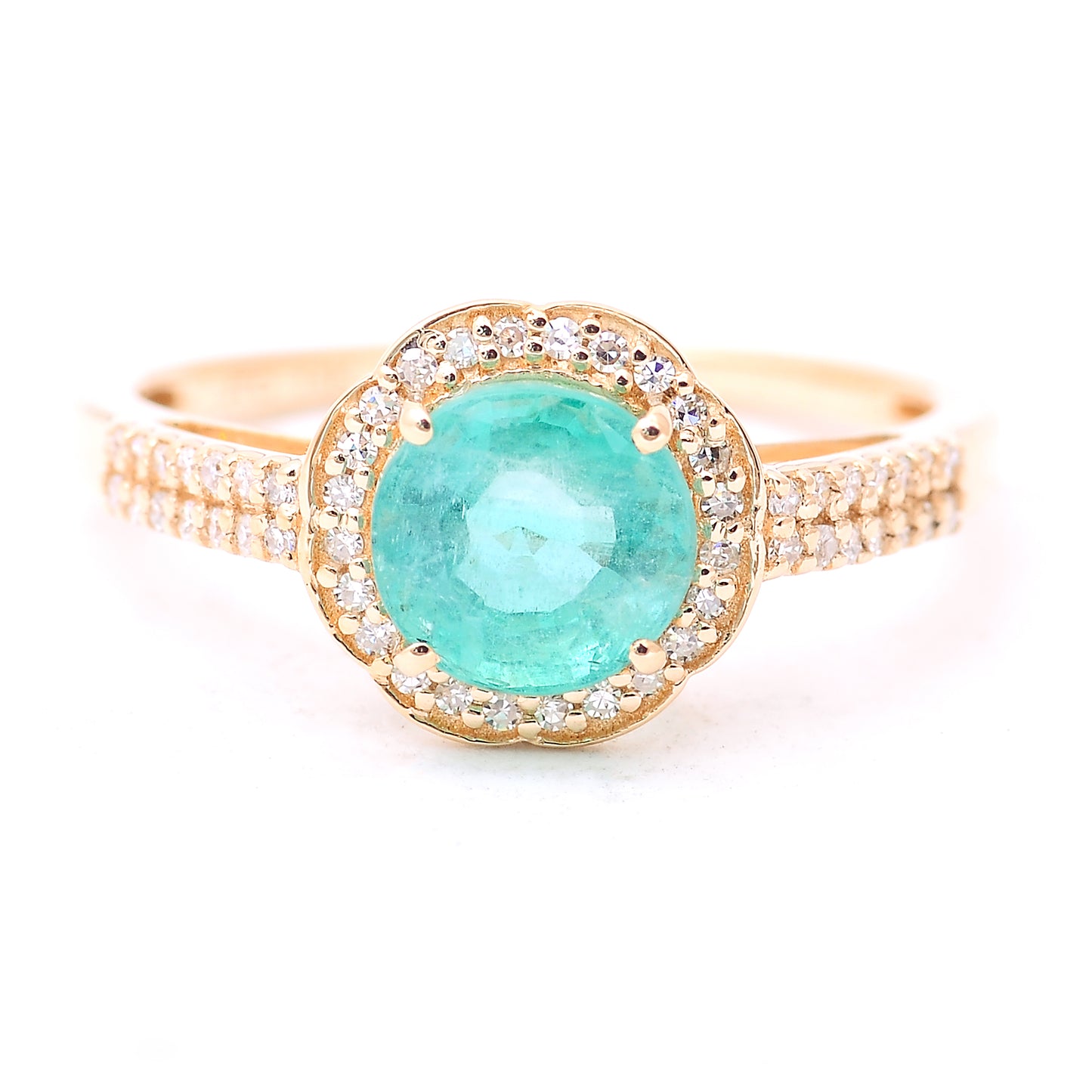 1.56 Ct Round Mixed Cut Natural Emerald 14K Gold Ring