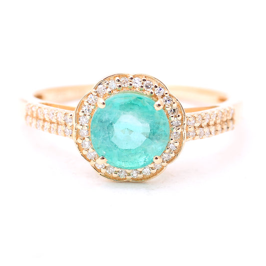 1.56 Ct Round Mixed Cut Natural Emerald 14K Gold Ring