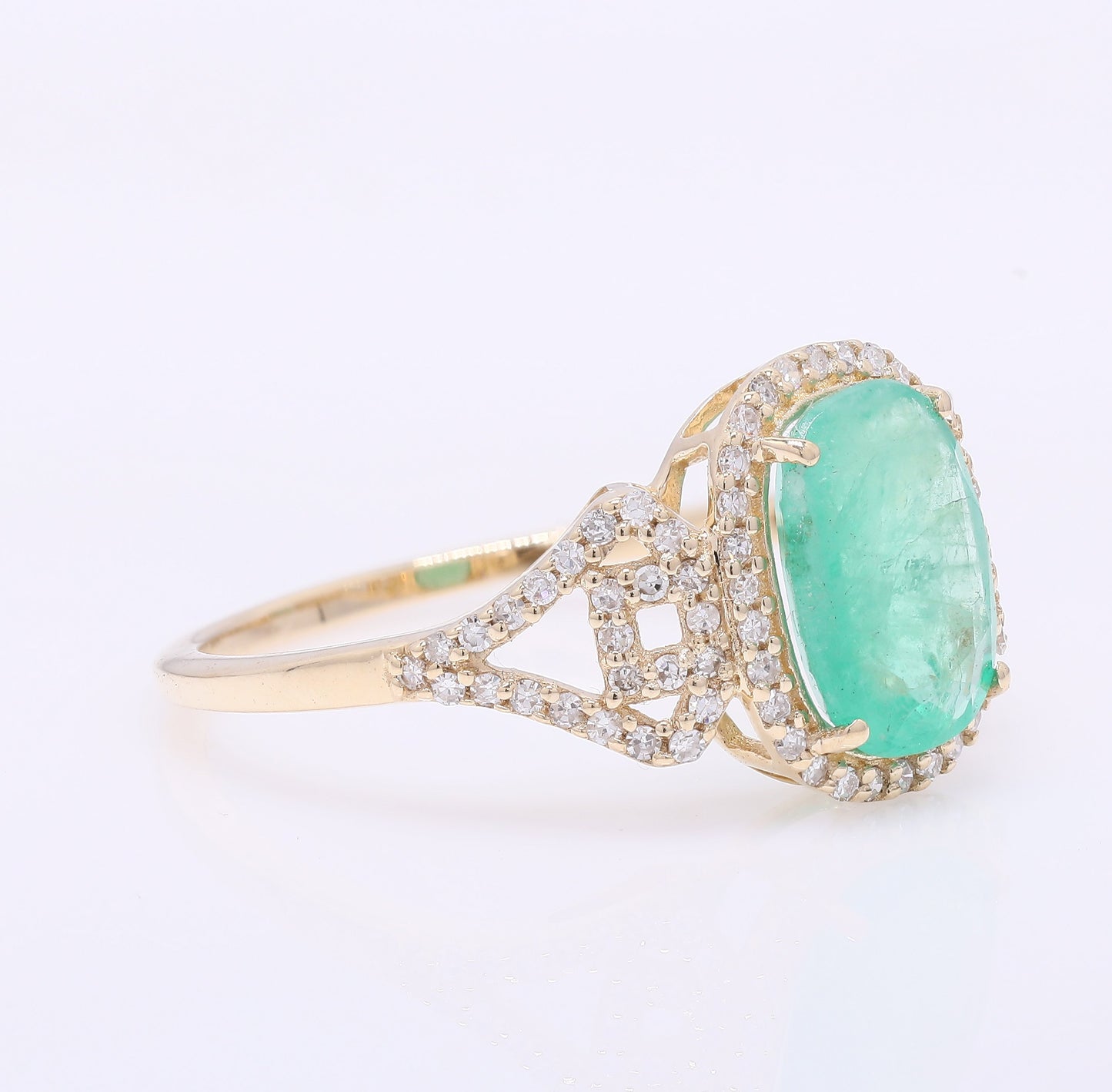 1.83 Ct Cushion Mixed Cut Natural Emerald 14K Gold Ring