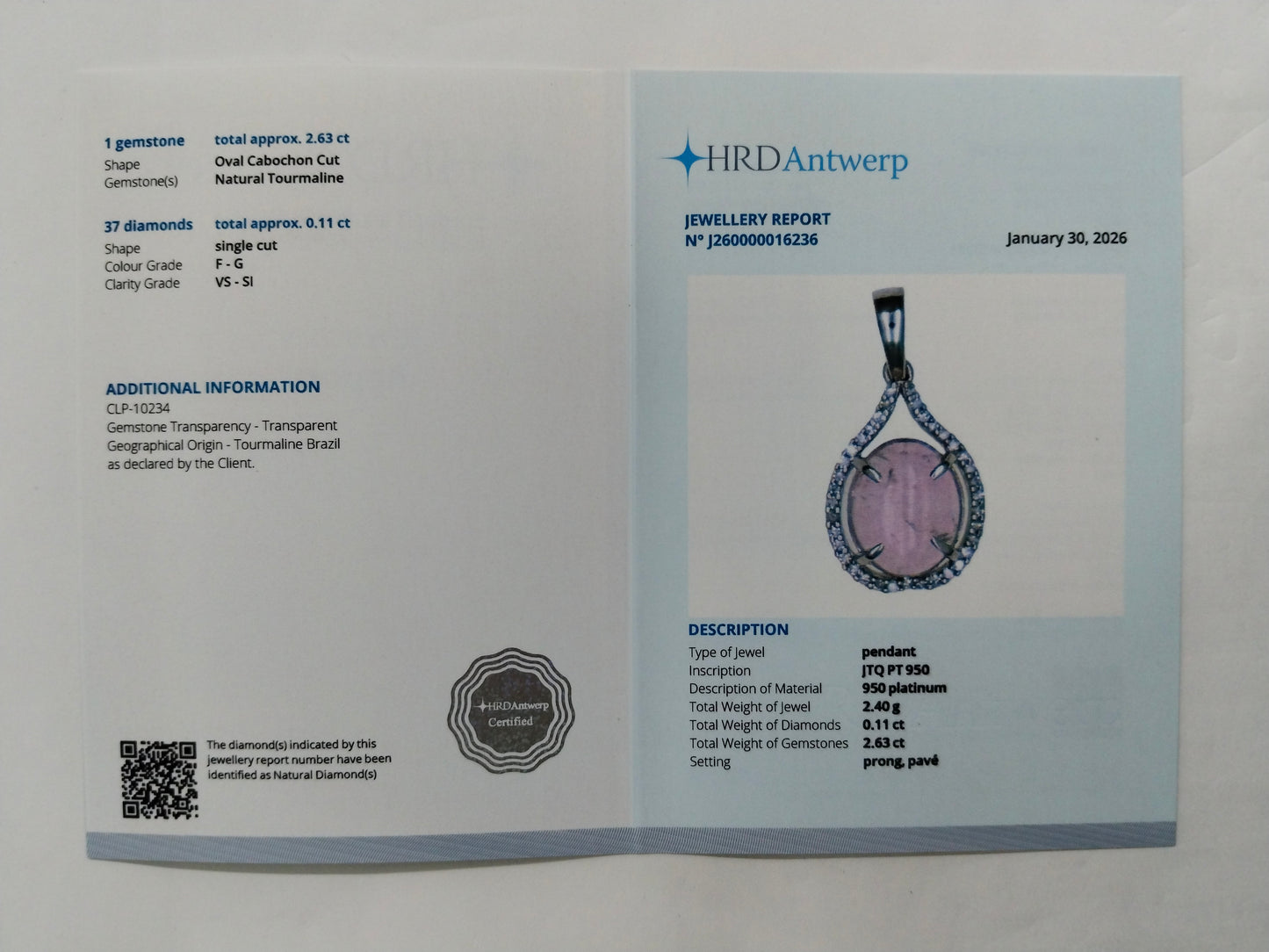 2.74 Ct Oval Cabochon Cut Natural Tourmaline 950 Platinum Pendant