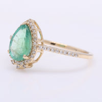 1.47 Ct Pear Mixed Cut Natural Emerald 14K Gold Ring