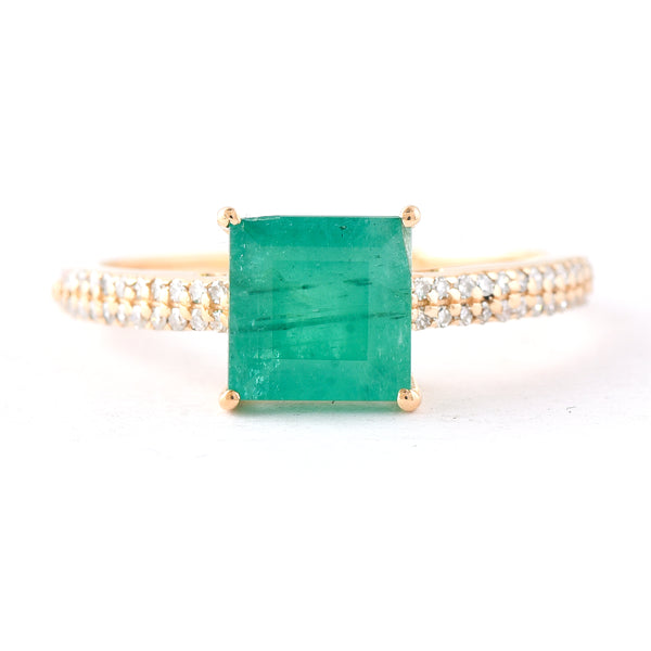 1.71 Ct Square Step Cut Natural Emerald 14K Gold Ring
