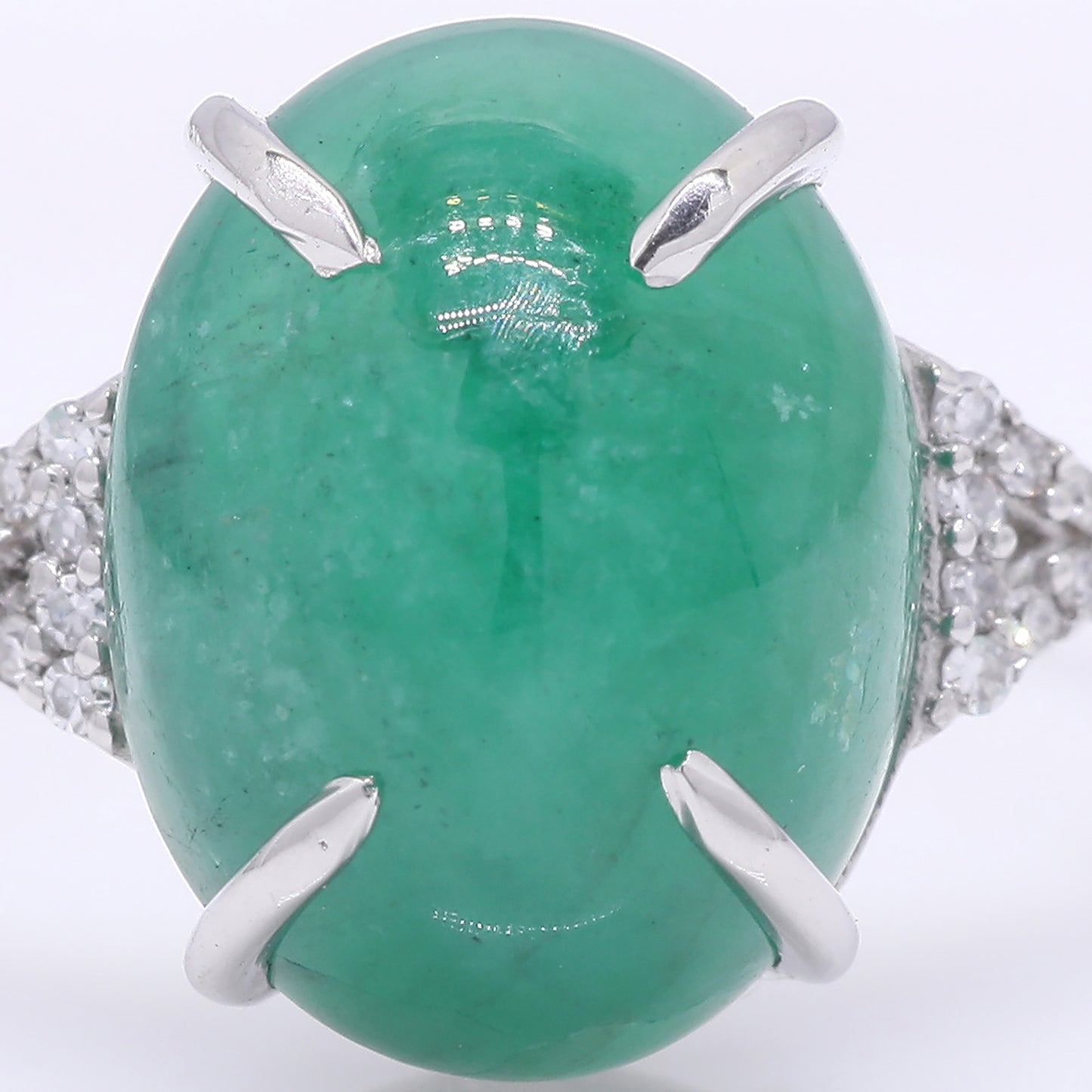 5.83 Ct Oval Cabochon Cut Natural Emerald 950 Platinum Ring