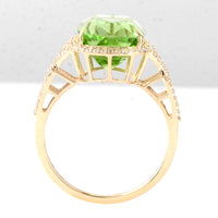 7.42 Ct Rectangular Cushion Mixed Cut Natural Peridot 14K Gold Ring