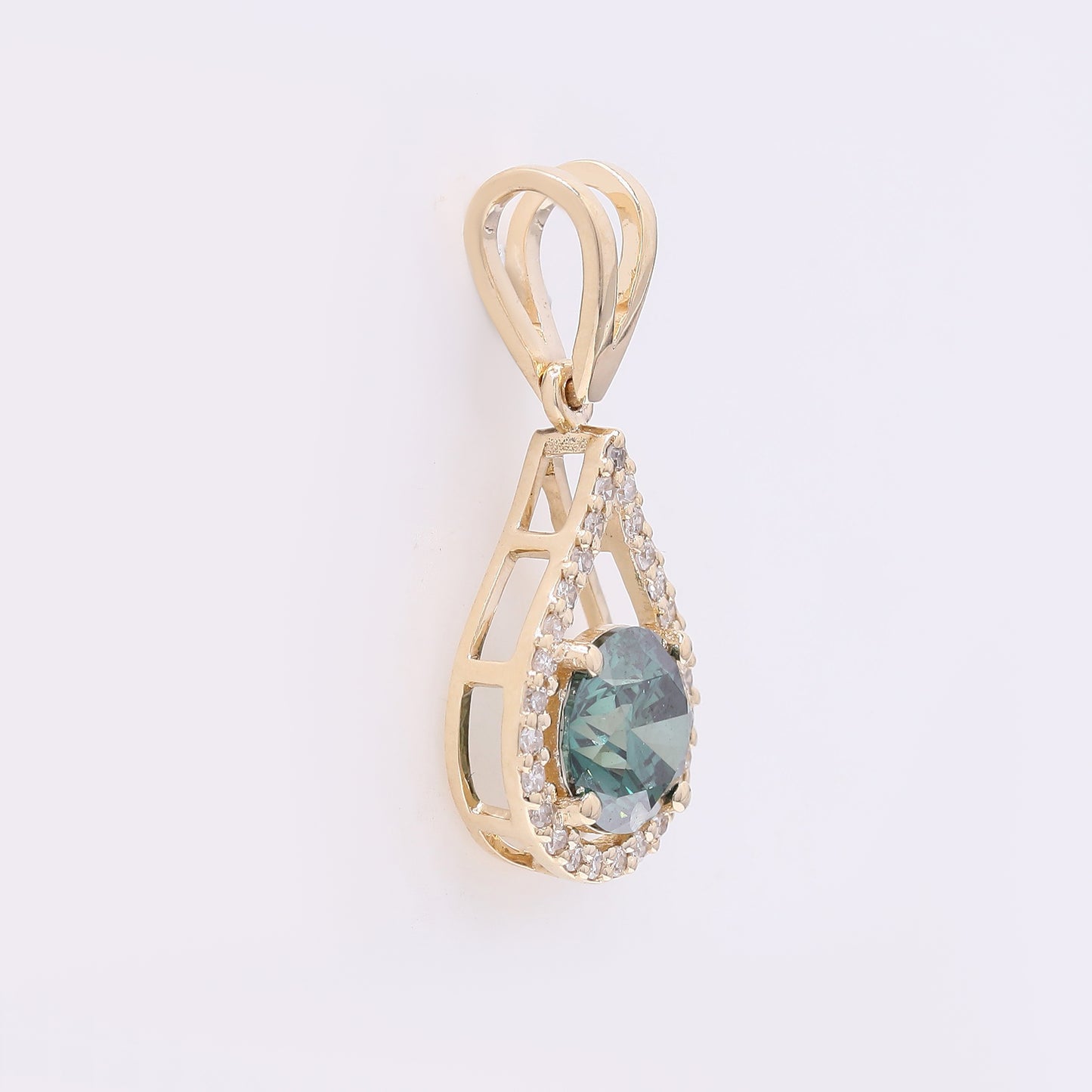 0.79 Ct Round Green Diamond 14K Gold Pendant