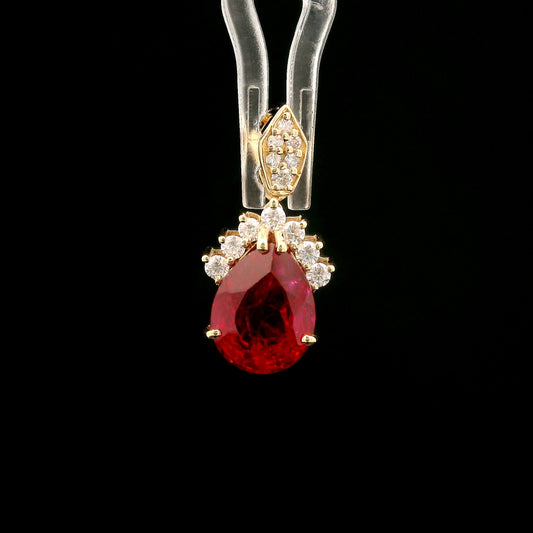 3.60 Ct Pear Mixed Cut Lab Grown Ruby 14K Gold Pendant