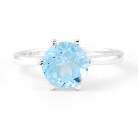 1.33 Ct Round Blue Topaz, 925 Sterling Silver Ring