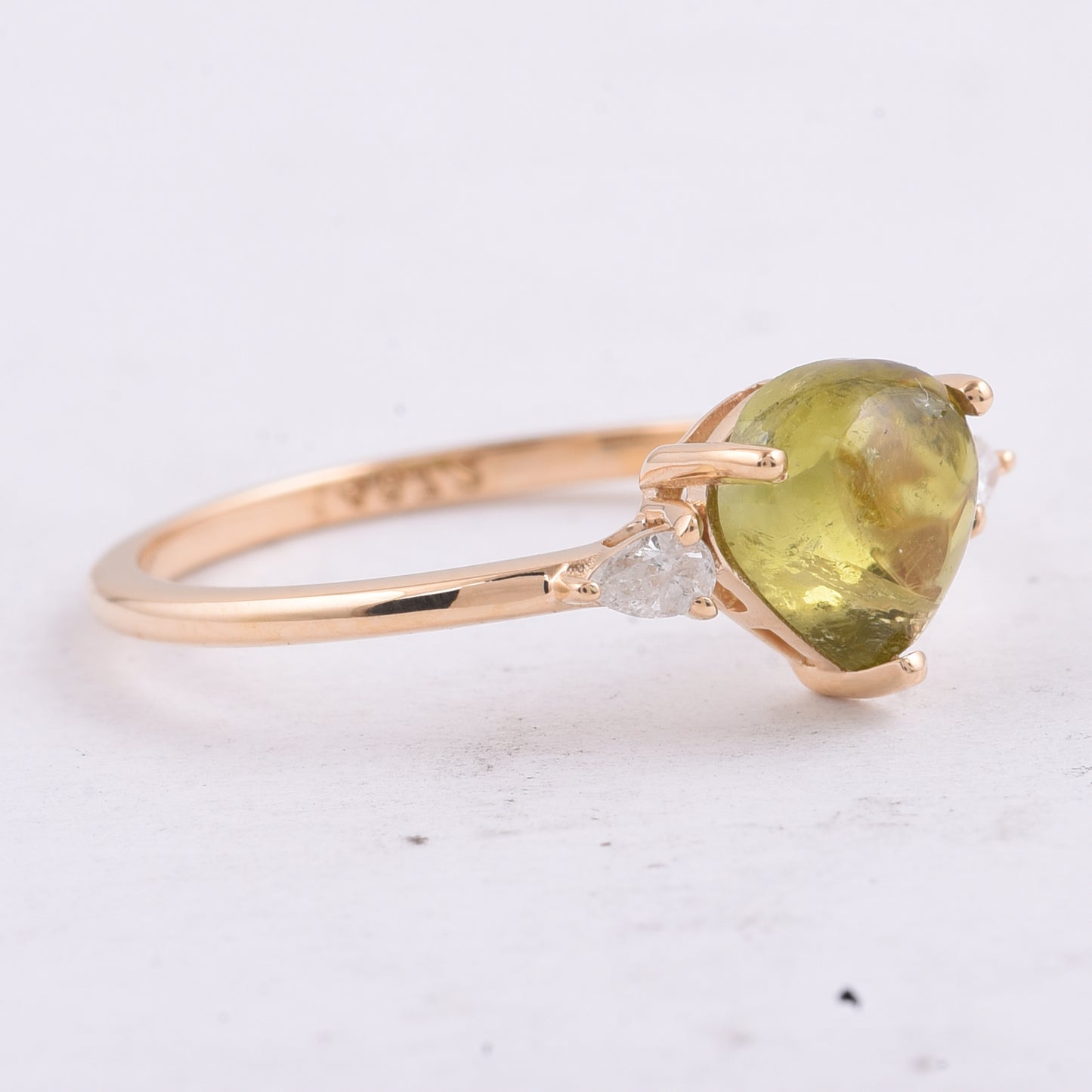 1.33 Ct Pear Cabochon Natural Tourmaline 14K Gold Ring