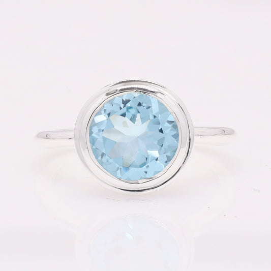 4.00 Ct Round Blue Topaz 925 Silver Ring