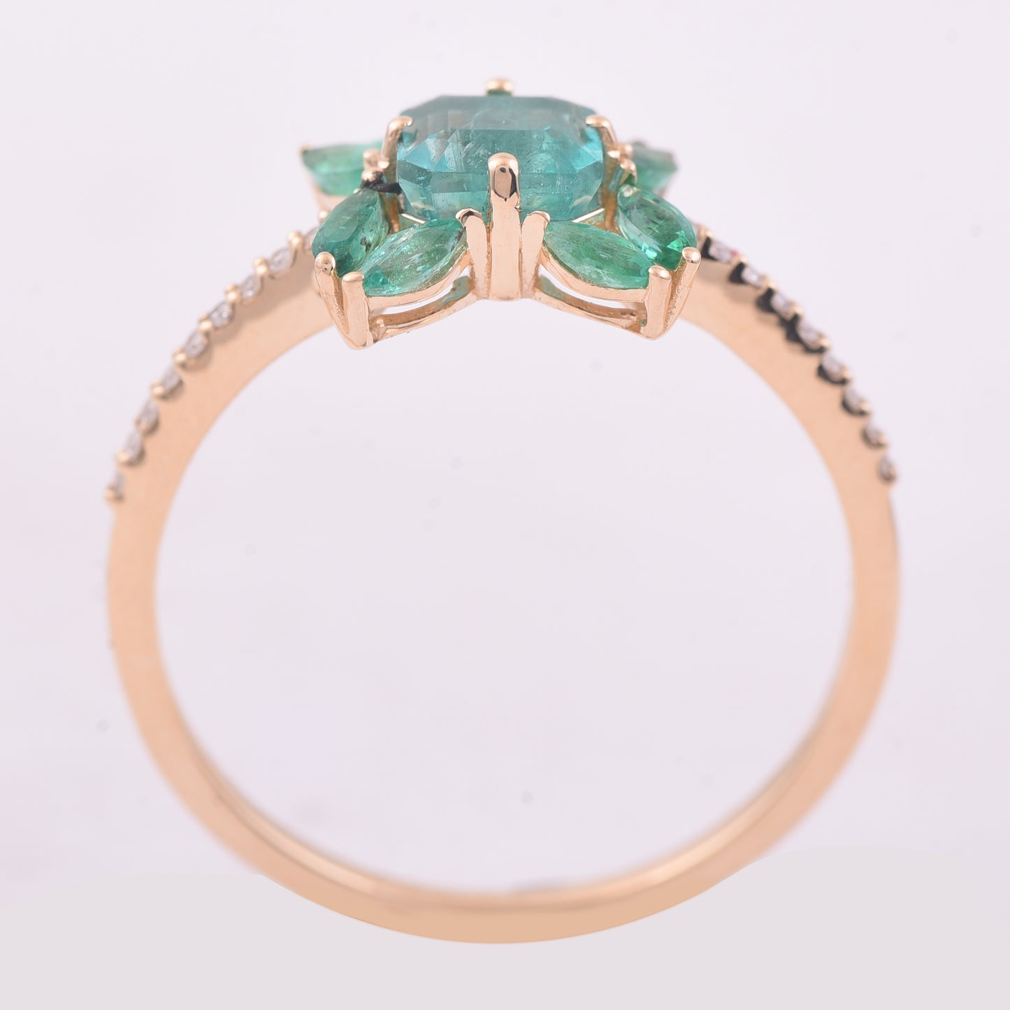 0.96 Ct Octagon Step Cut, Marquise Mixed Cut Natural Emerald 14K Gold Ring