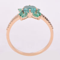 0.96 Ct Octagon Step Cut, Marquise Mixed Cut Natural Emerald 14K Gold Ring